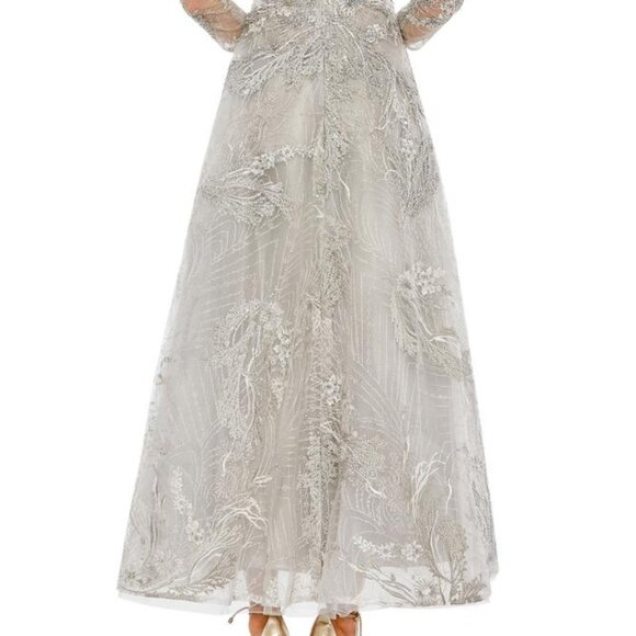 Mac Duggal 20336 Size 8 Silver Embellished Wrap V-Neck 3/4 Sleeve Midi‎ Dress - Picture 8 of 8